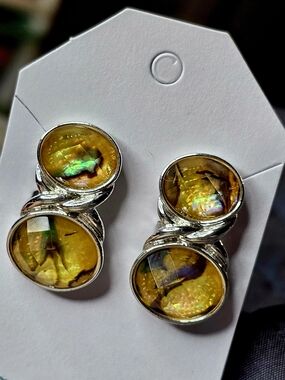 Vintage Napier Double-Drop Abalone Clip-on Earrings